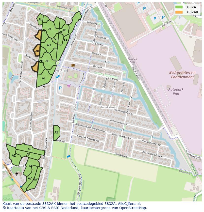 Afbeelding van het postcodegebied 3832 AK op de kaart.
