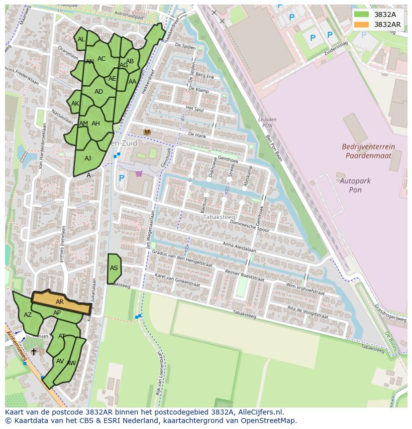 Afbeelding van het postcodegebied 3832 AR op de kaart.