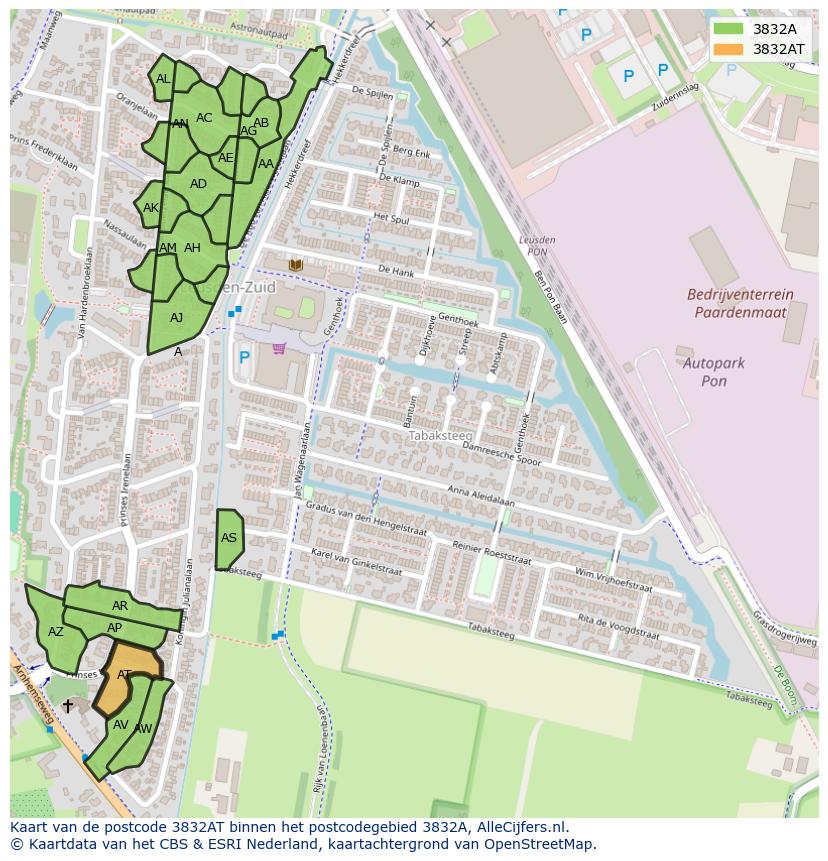 Afbeelding van het postcodegebied 3832 AT op de kaart.