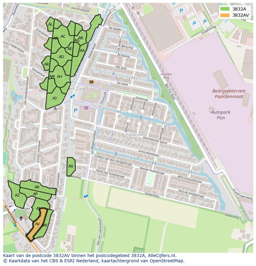 Afbeelding van het postcodegebied 3832 AV op de kaart.