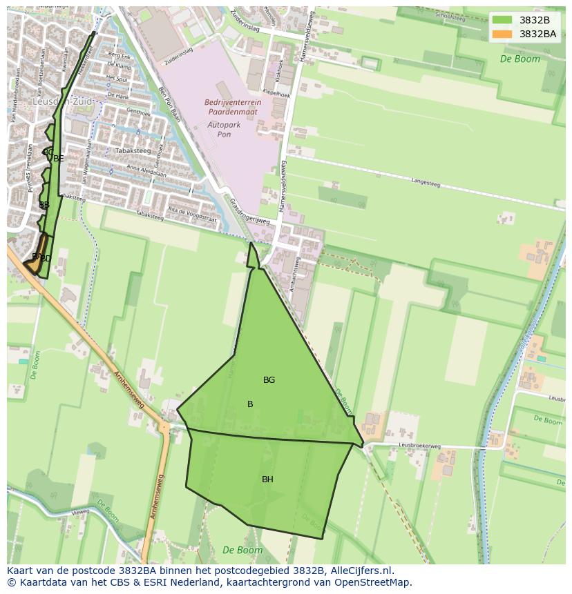 Afbeelding van het postcodegebied 3832 BA op de kaart.