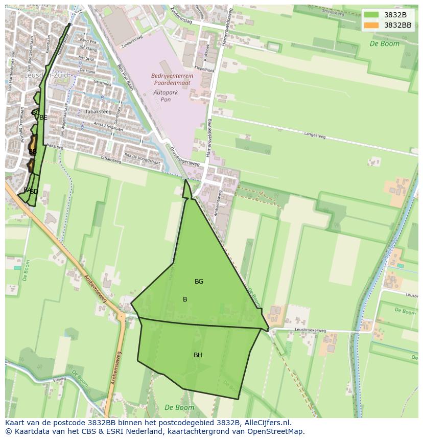 Afbeelding van het postcodegebied 3832 BB op de kaart.