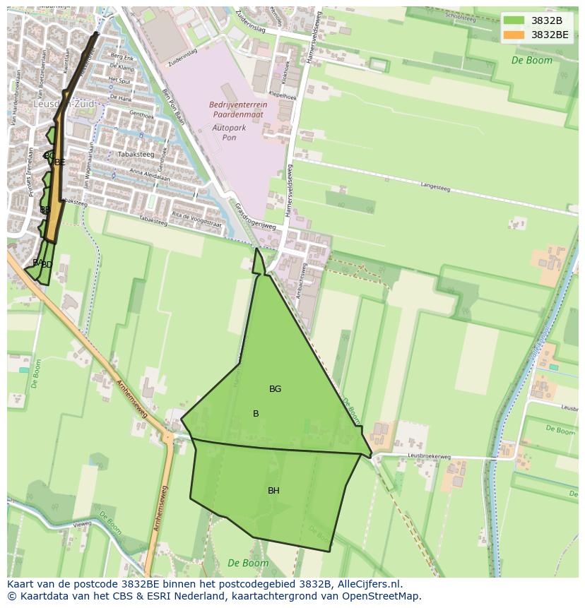 Afbeelding van het postcodegebied 3832 BE op de kaart.
