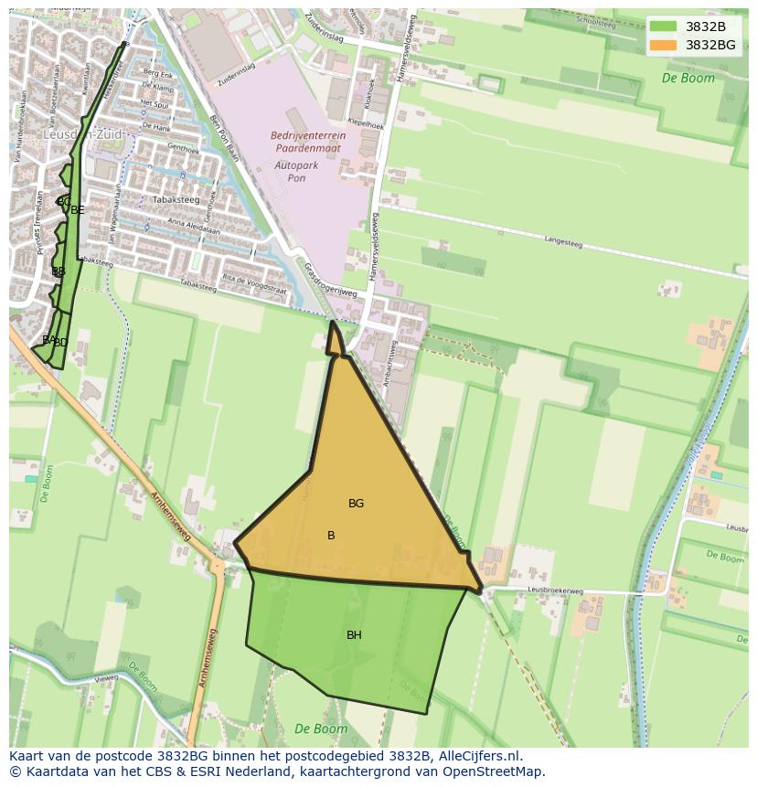 Afbeelding van het postcodegebied 3832 BG op de kaart.