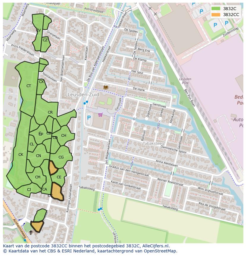 Afbeelding van het postcodegebied 3832 CC op de kaart.