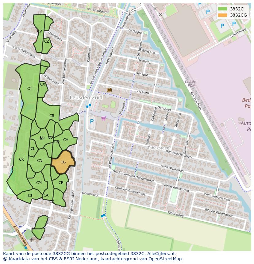 Afbeelding van het postcodegebied 3832 CG op de kaart.