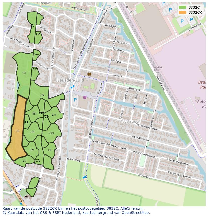 Afbeelding van het postcodegebied 3832 CK op de kaart.