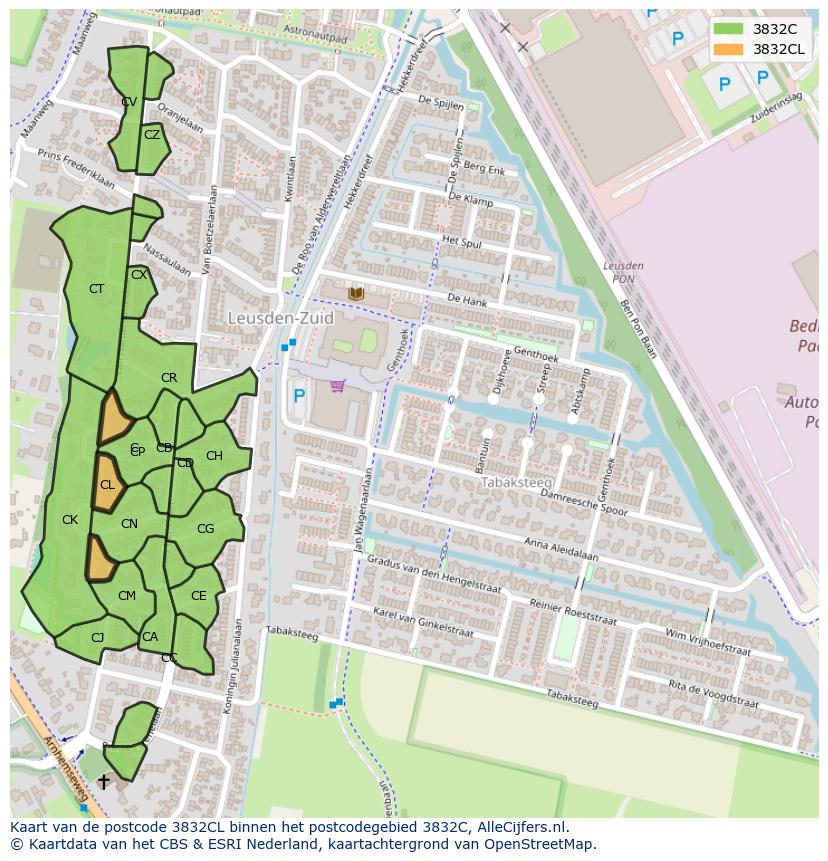 Afbeelding van het postcodegebied 3832 CL op de kaart.