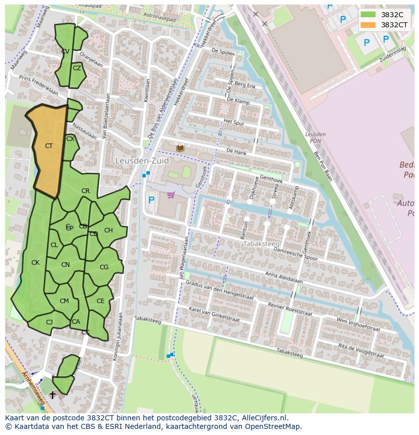 Afbeelding van het postcodegebied 3832 CT op de kaart.