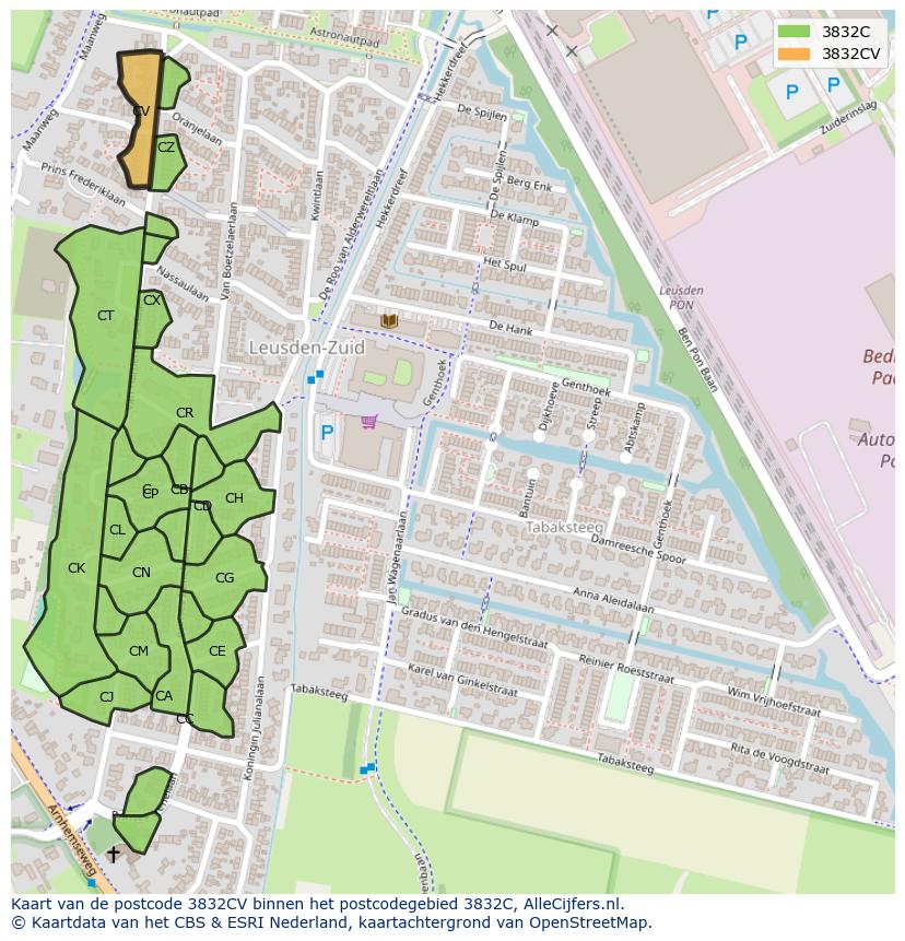 Afbeelding van het postcodegebied 3832 CV op de kaart.