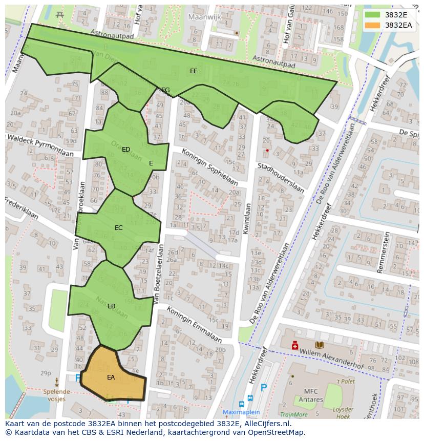 Afbeelding van het postcodegebied 3832 EA op de kaart.