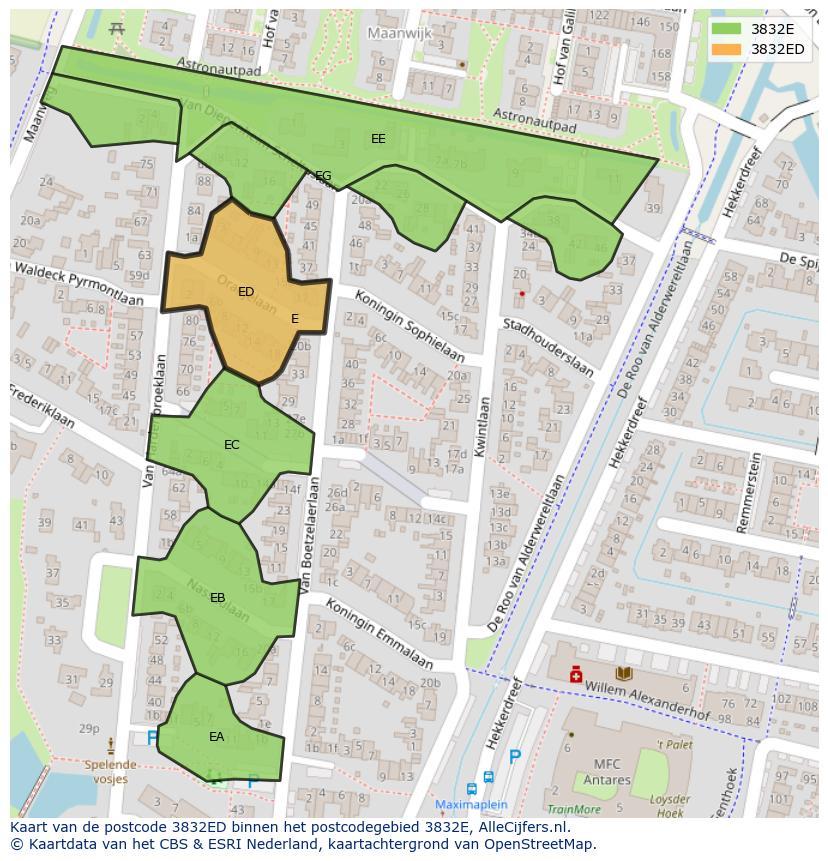 Afbeelding van het postcodegebied 3832 ED op de kaart.