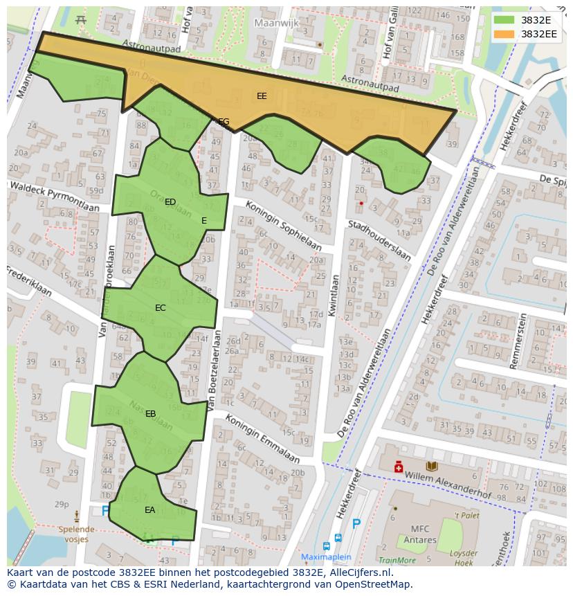 Afbeelding van het postcodegebied 3832 EE op de kaart.