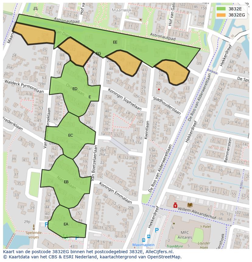 Afbeelding van het postcodegebied 3832 EG op de kaart.
