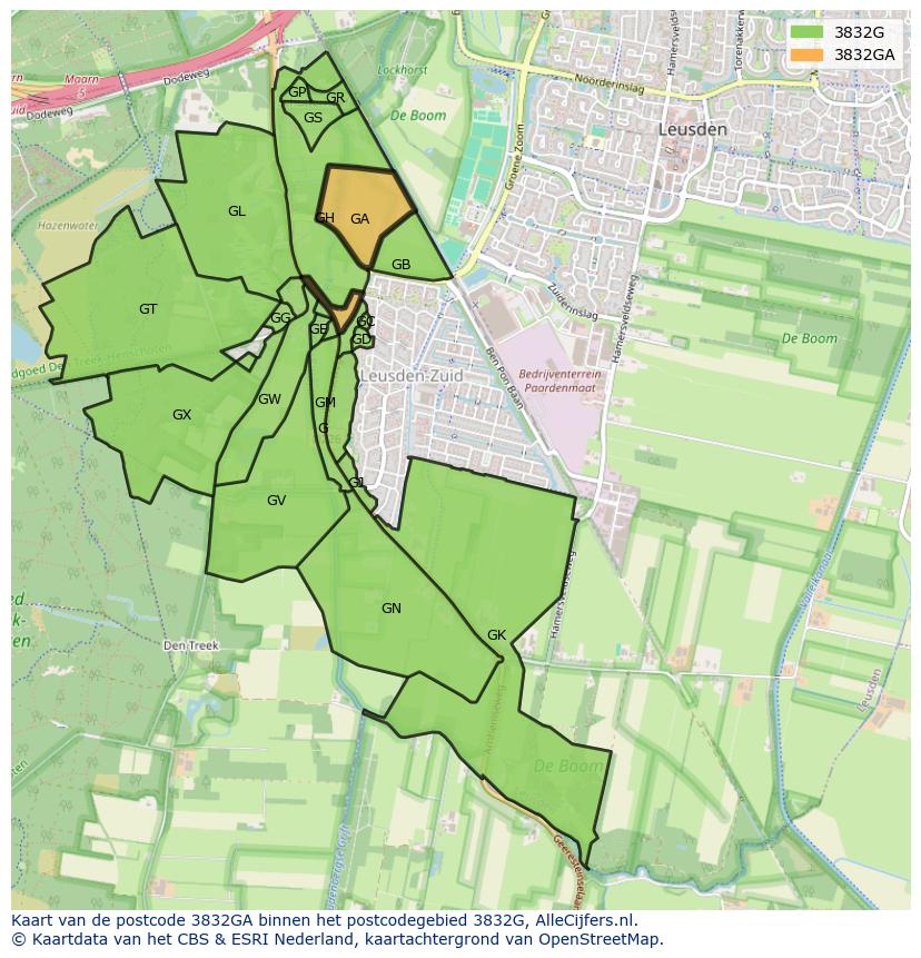 Afbeelding van het postcodegebied 3832 GA op de kaart.