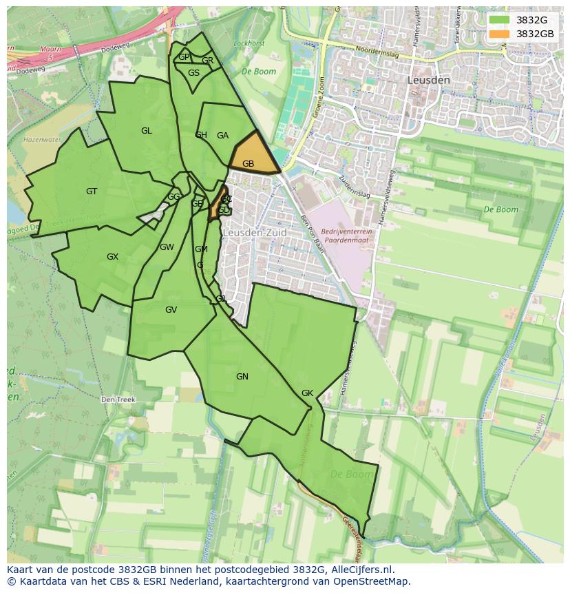 Afbeelding van het postcodegebied 3832 GB op de kaart.