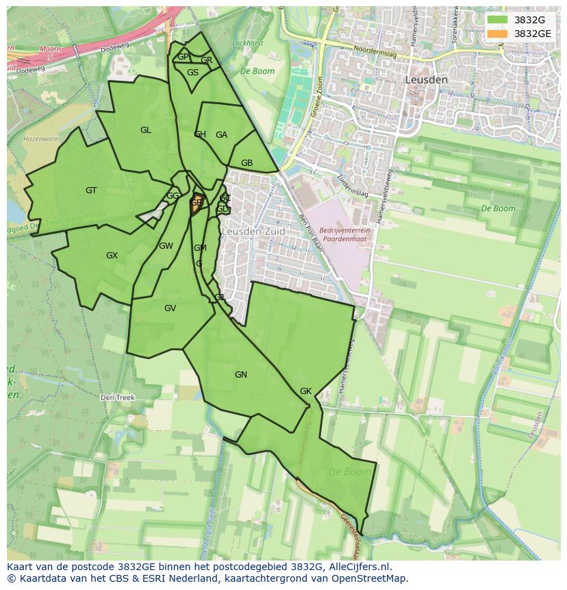 Afbeelding van het postcodegebied 3832 GE op de kaart.