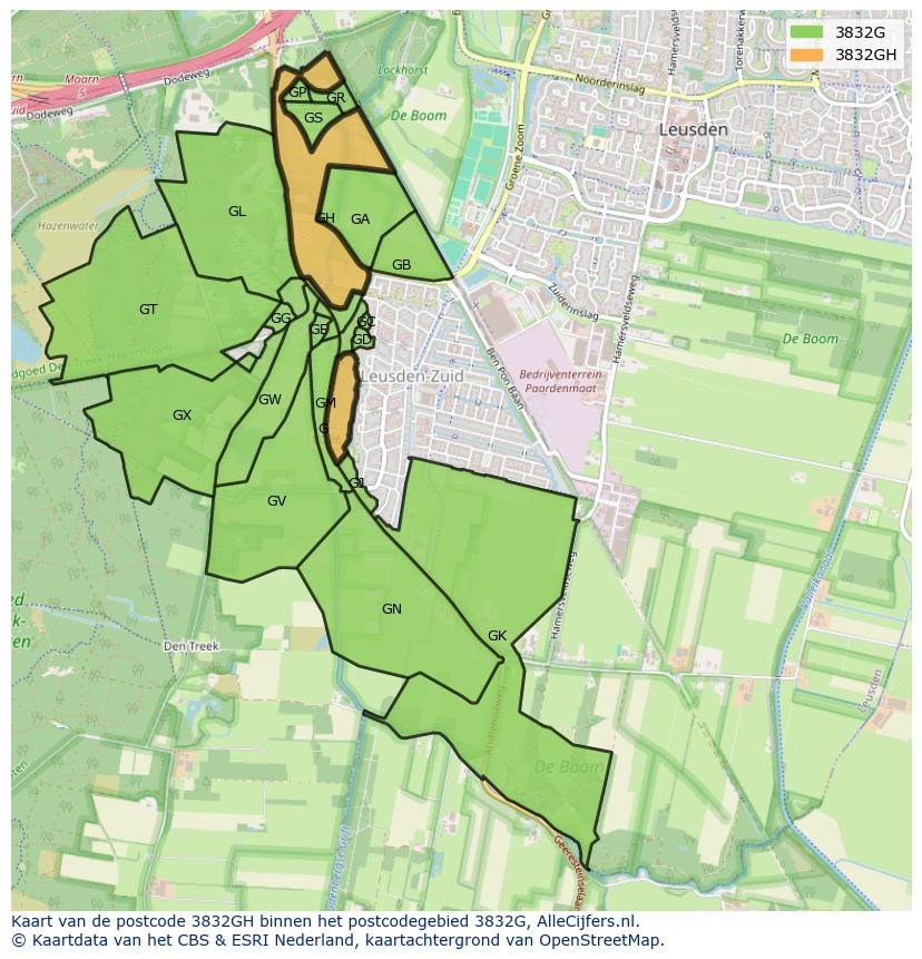 Afbeelding van het postcodegebied 3832 GH op de kaart.