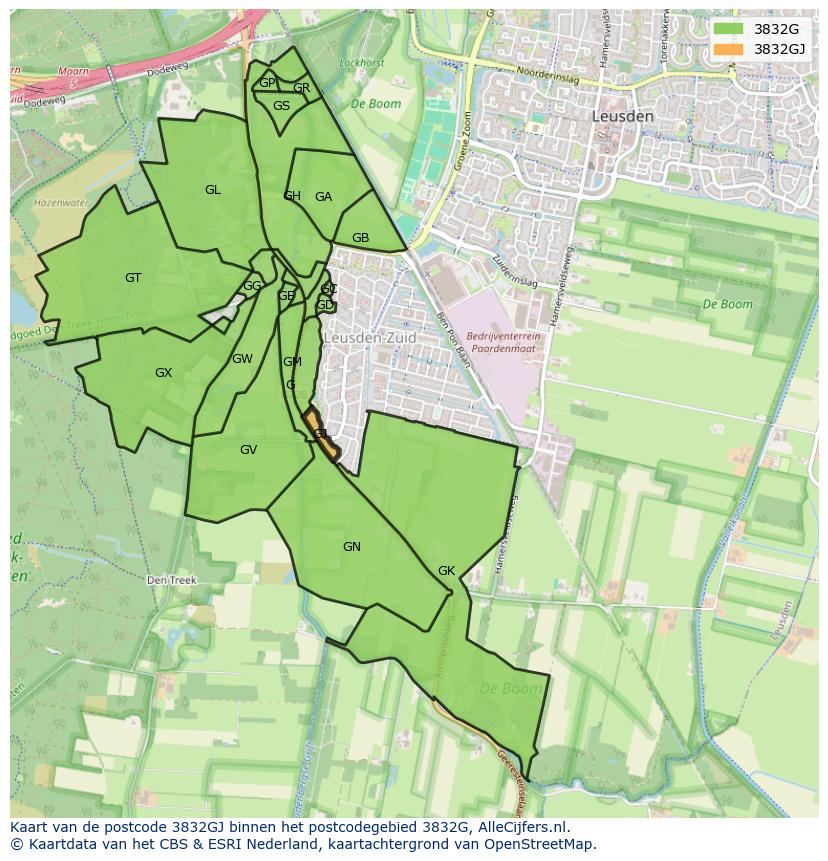 Afbeelding van het postcodegebied 3832 GJ op de kaart.