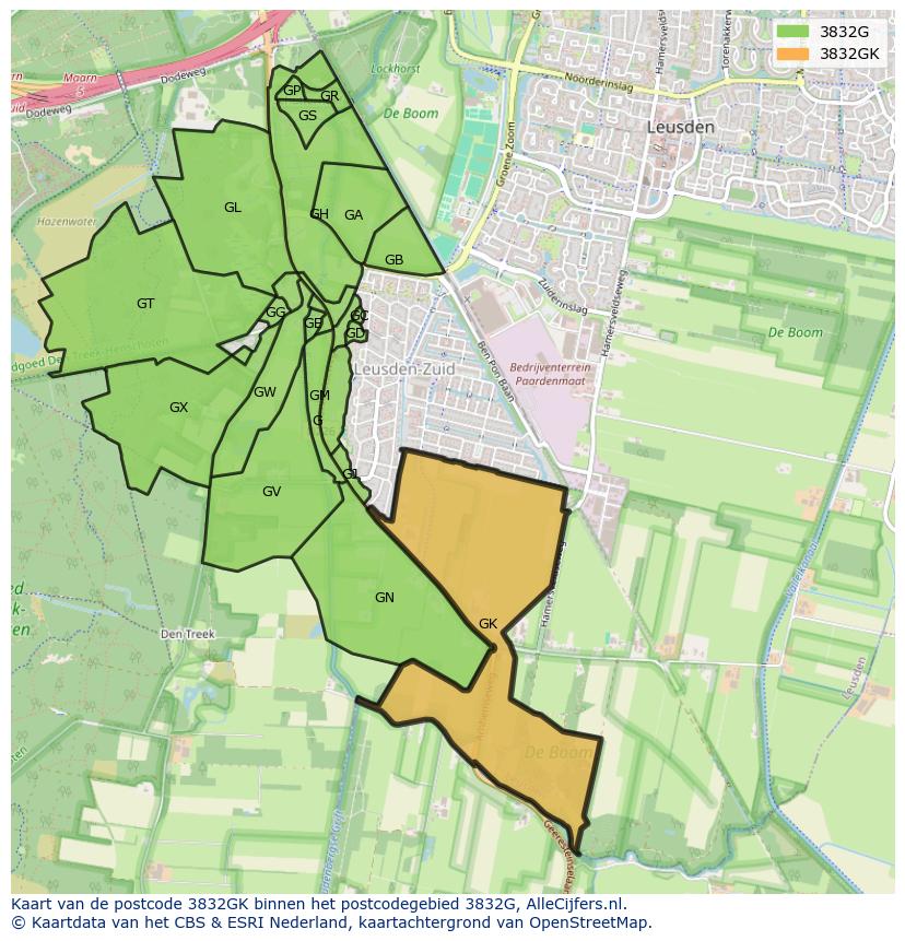 Afbeelding van het postcodegebied 3832 GK op de kaart.