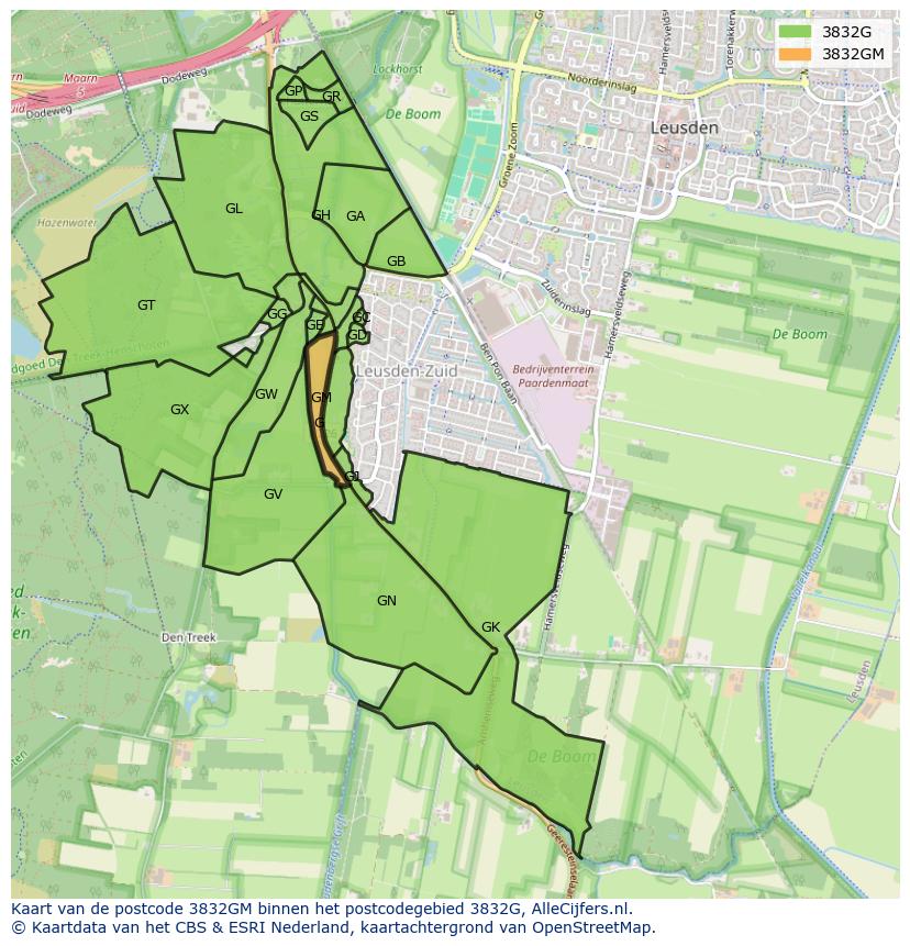 Afbeelding van het postcodegebied 3832 GM op de kaart.
