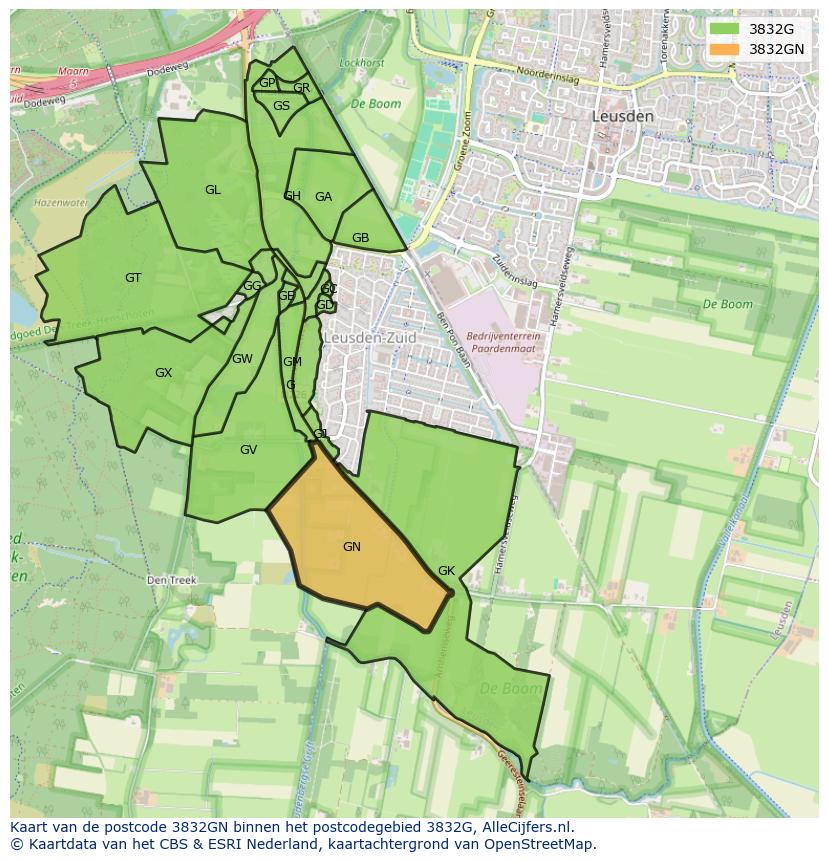 Afbeelding van het postcodegebied 3832 GN op de kaart.