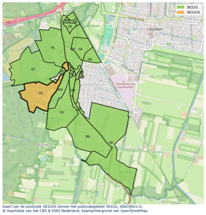 Afbeelding van het postcodegebied 3832 GX op de kaart.