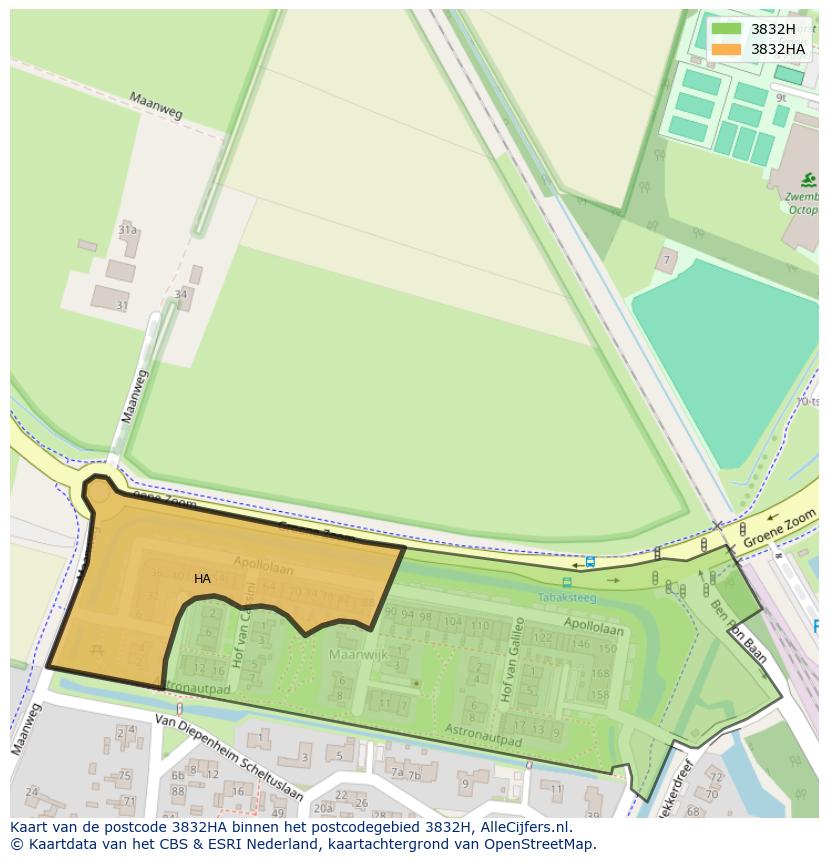Afbeelding van het postcodegebied 3832 HA op de kaart.
