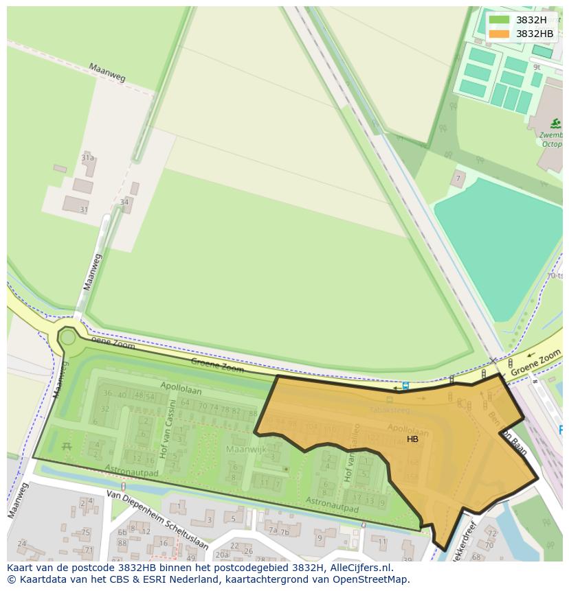 Afbeelding van het postcodegebied 3832 HB op de kaart.