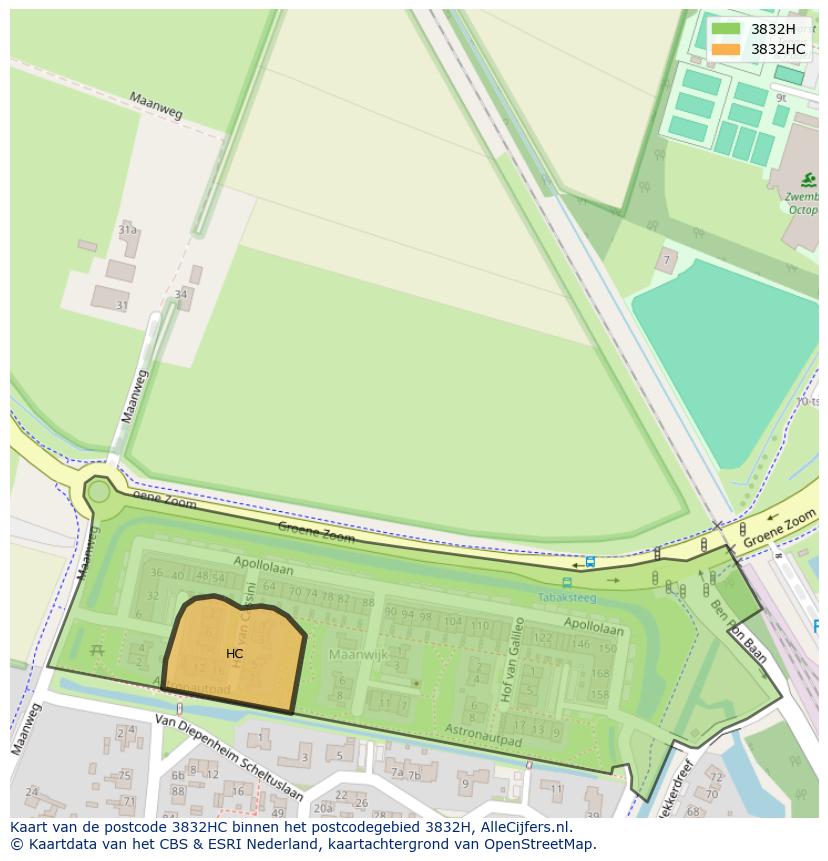 Afbeelding van het postcodegebied 3832 HC op de kaart.