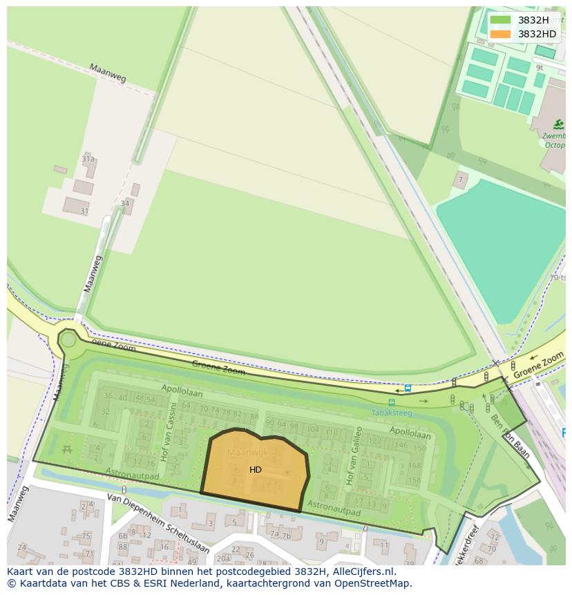 Afbeelding van het postcodegebied 3832 HD op de kaart.