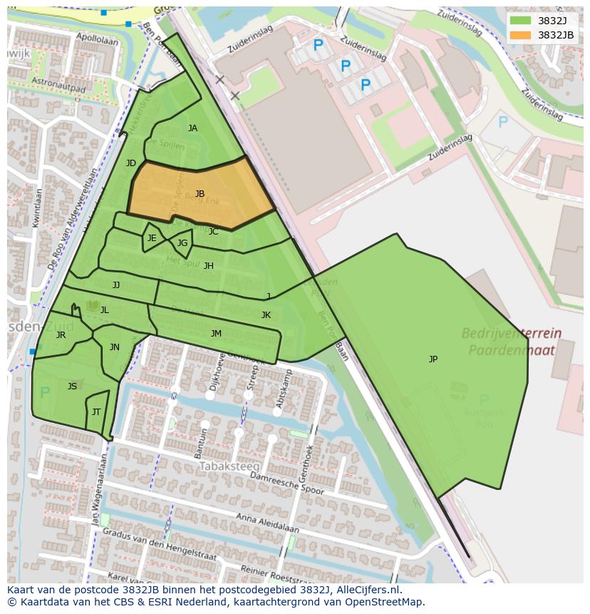 Afbeelding van het postcodegebied 3832 JB op de kaart.