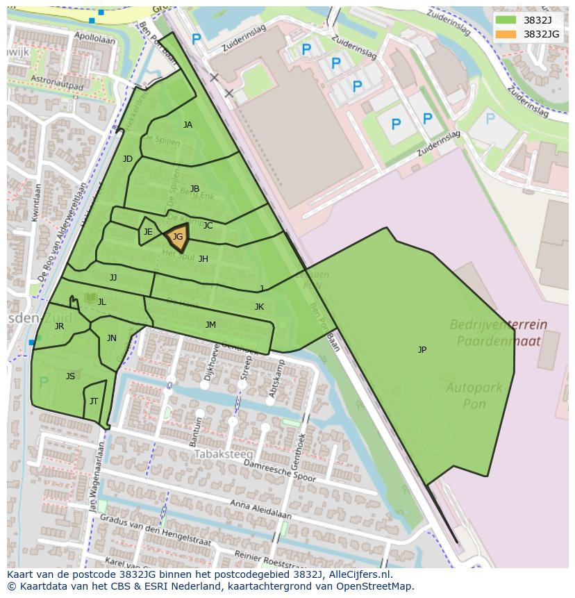 Afbeelding van het postcodegebied 3832 JG op de kaart.