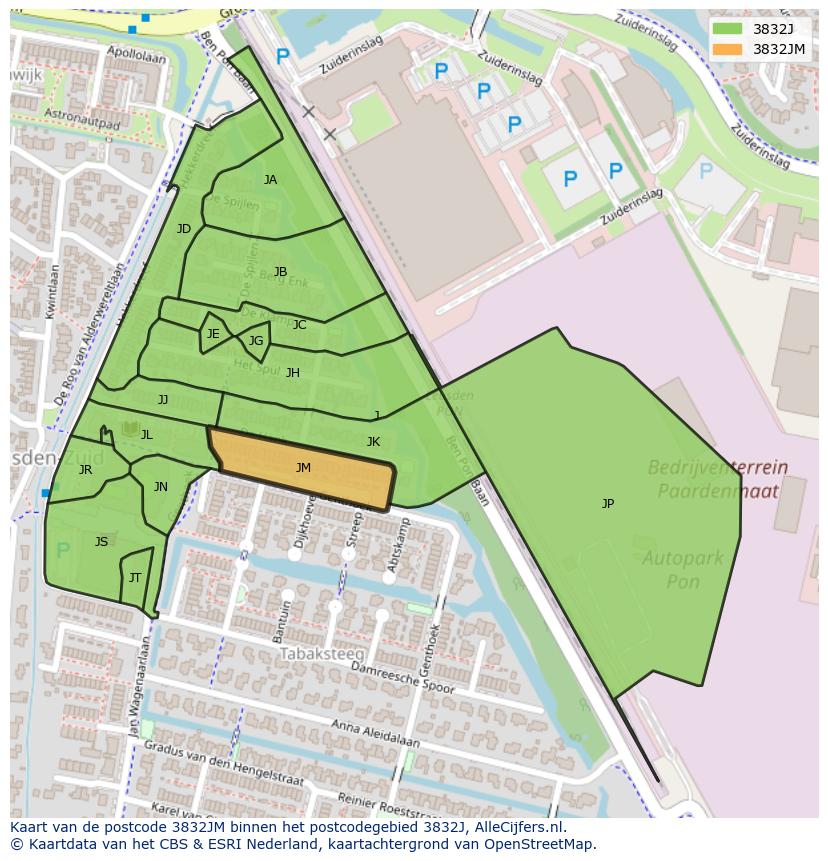 Afbeelding van het postcodegebied 3832 JM op de kaart.