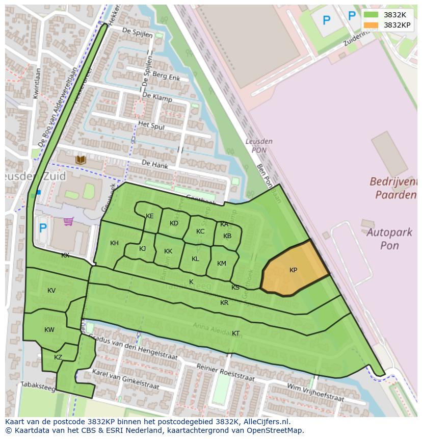 Afbeelding van het postcodegebied 3832 KP op de kaart.