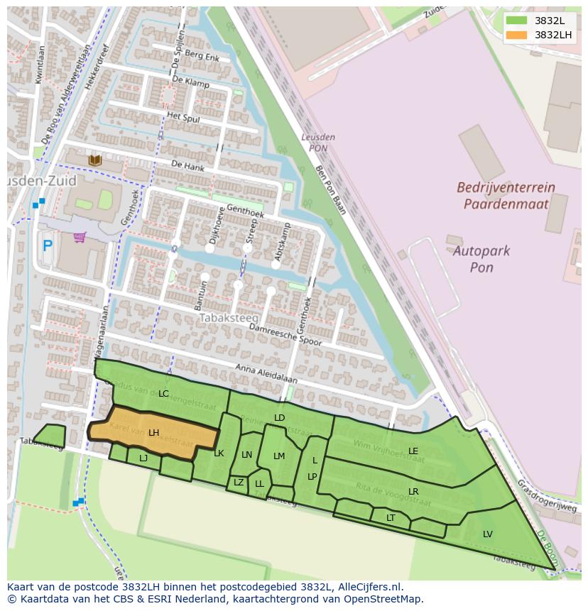 Afbeelding van het postcodegebied 3832 LH op de kaart.