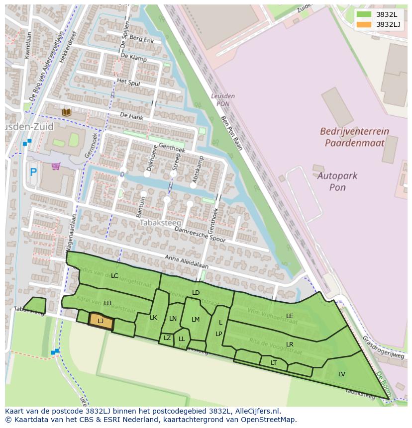 Afbeelding van het postcodegebied 3832 LJ op de kaart.