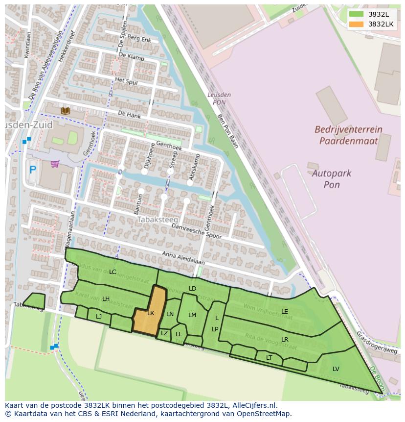 Afbeelding van het postcodegebied 3832 LK op de kaart.