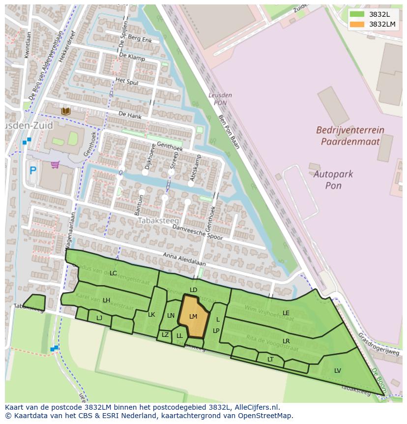 Afbeelding van het postcodegebied 3832 LM op de kaart.