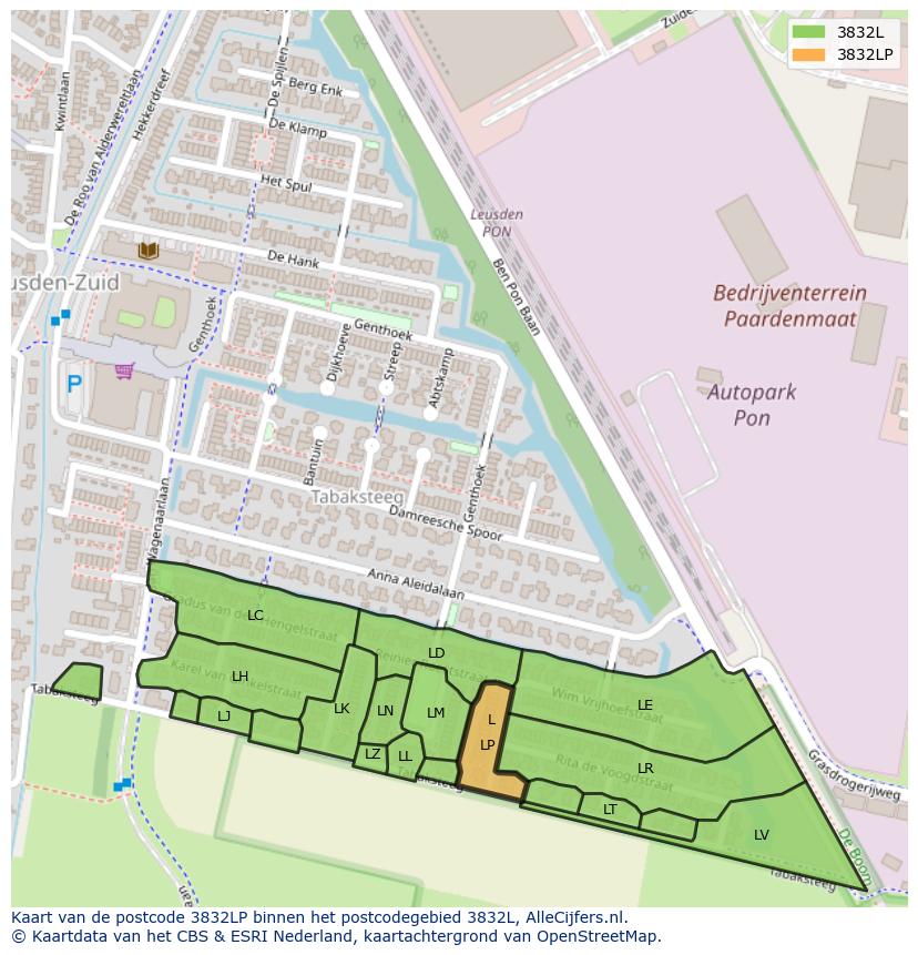 Afbeelding van het postcodegebied 3832 LP op de kaart.