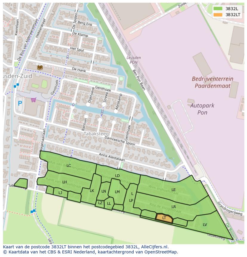 Afbeelding van het postcodegebied 3832 LT op de kaart.
