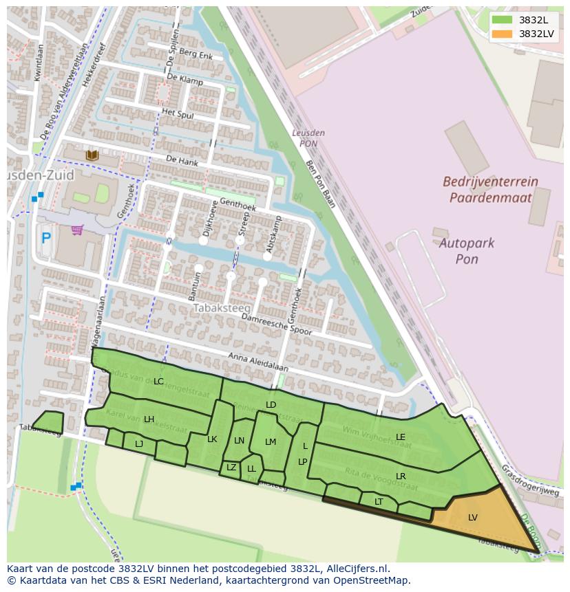 Afbeelding van het postcodegebied 3832 LV op de kaart.