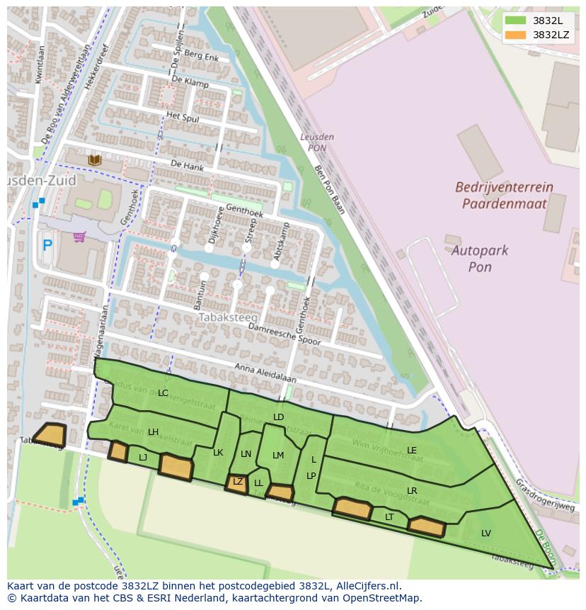 Afbeelding van het postcodegebied 3832 LZ op de kaart.