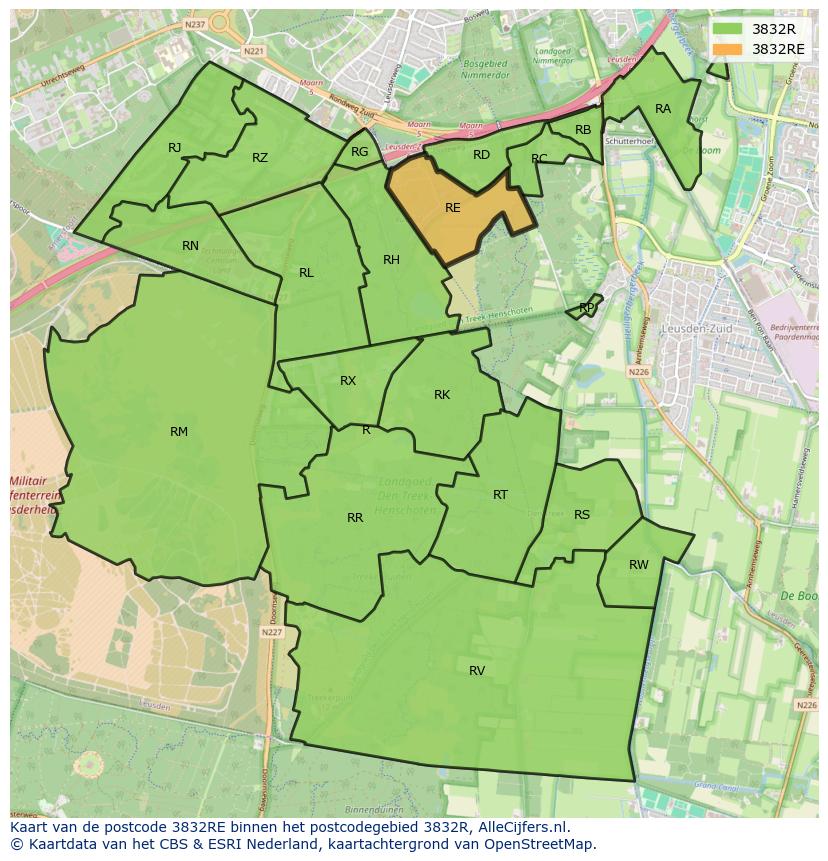 Afbeelding van het postcodegebied 3832 RE op de kaart.