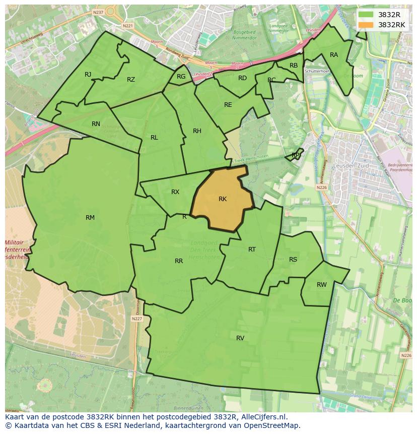 Afbeelding van het postcodegebied 3832 RK op de kaart.