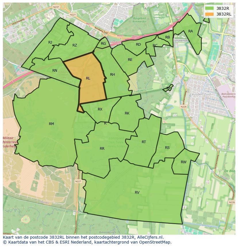 Afbeelding van het postcodegebied 3832 RL op de kaart.