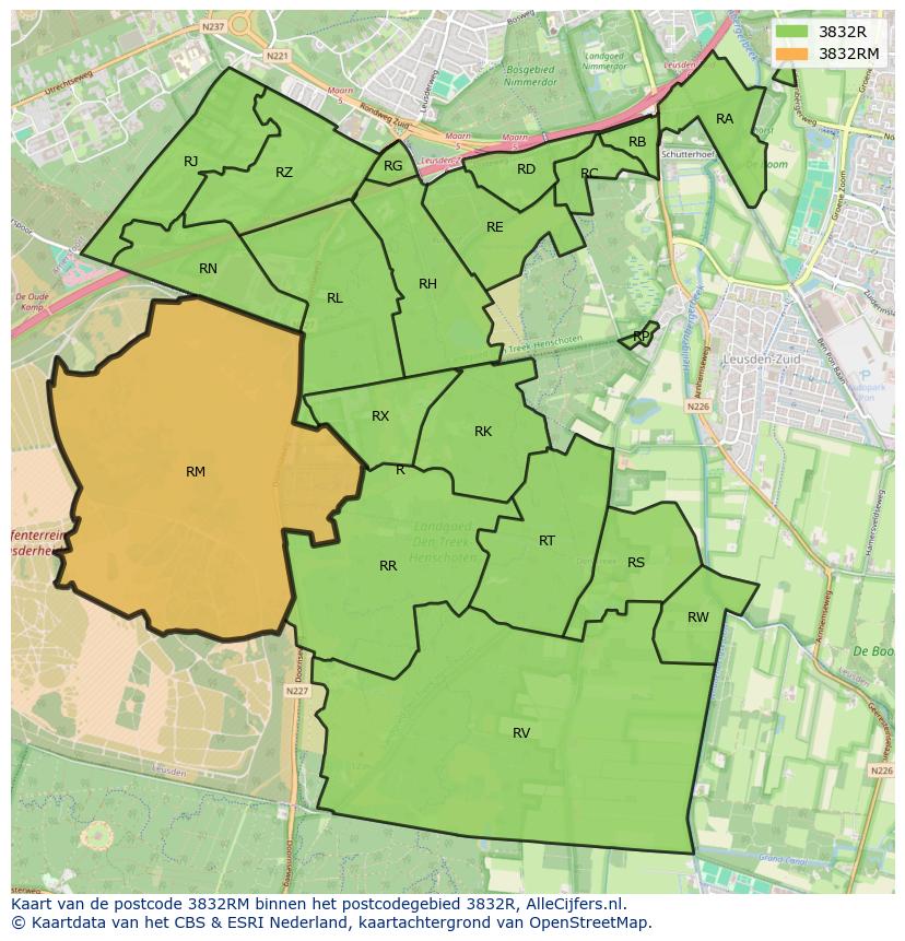 Afbeelding van het postcodegebied 3832 RM op de kaart.