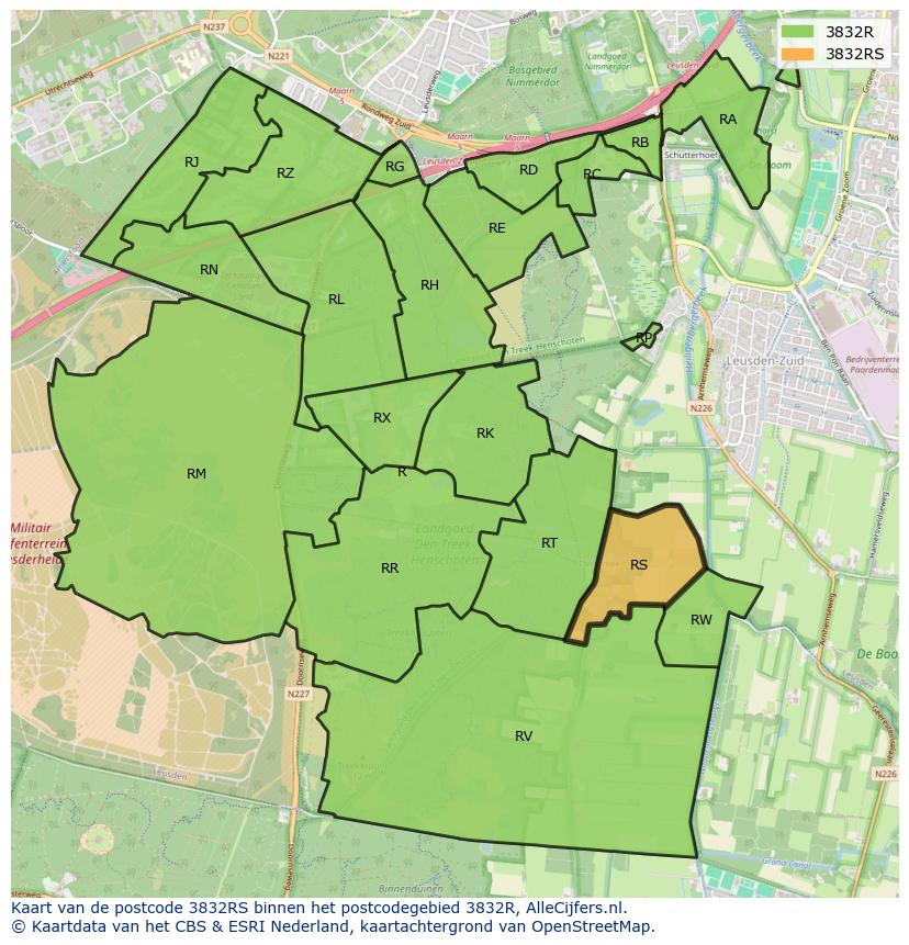 Afbeelding van het postcodegebied 3832 RS op de kaart.