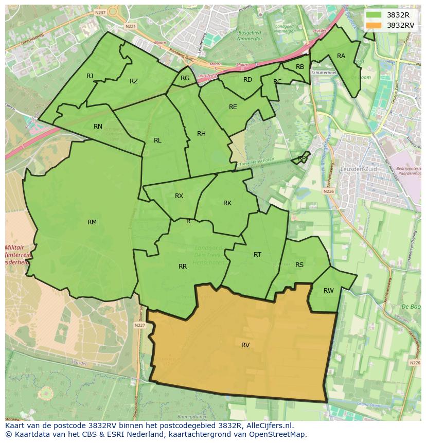 Afbeelding van het postcodegebied 3832 RV op de kaart.