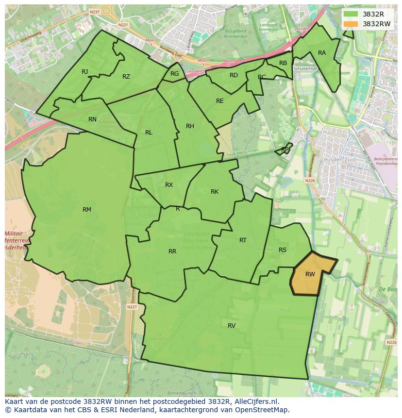 Afbeelding van het postcodegebied 3832 RW op de kaart.